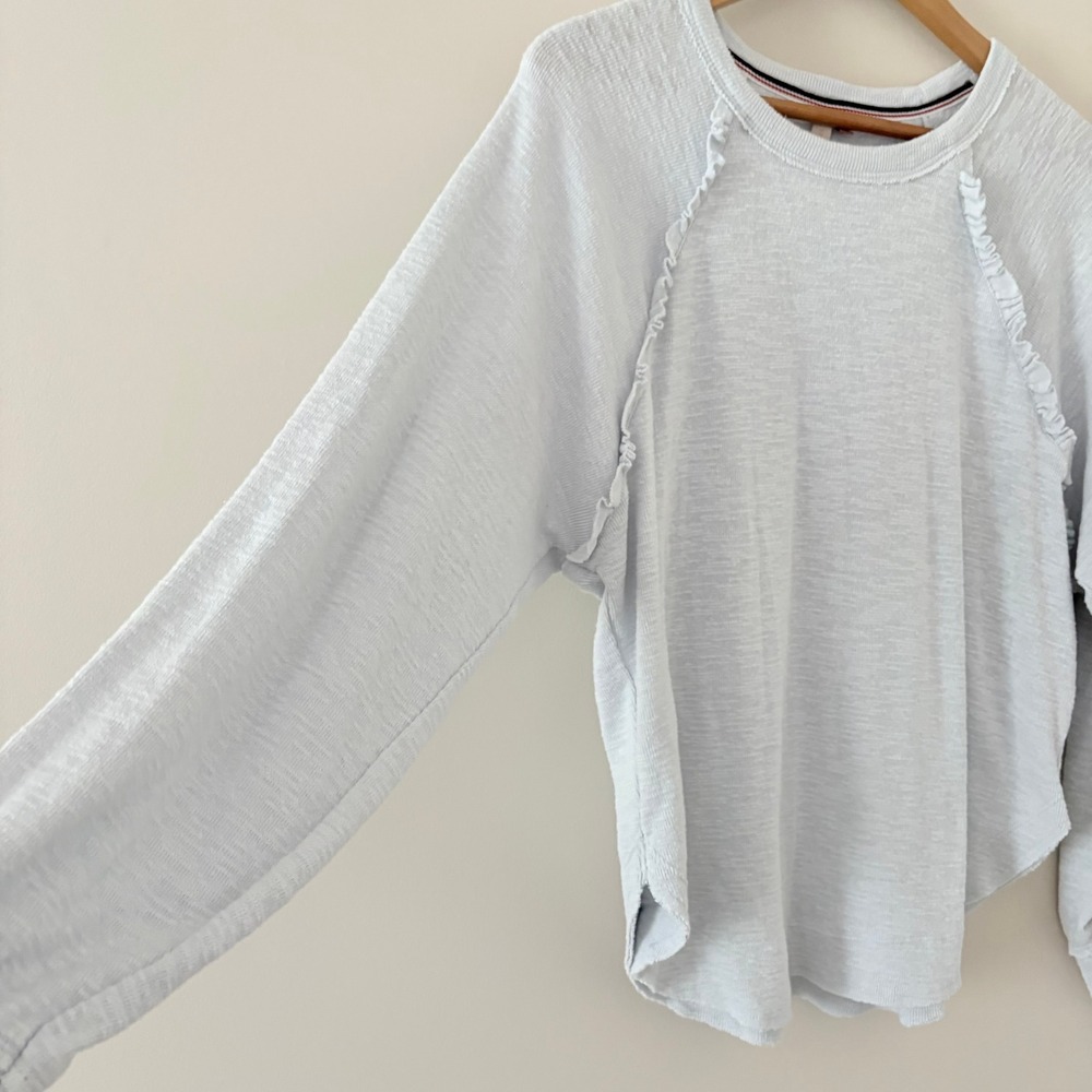 Pilcro Pullover Diana Small Blue Ruffled Raglan Thermal Slub Knit Anthropologie - Picture 8 of 12